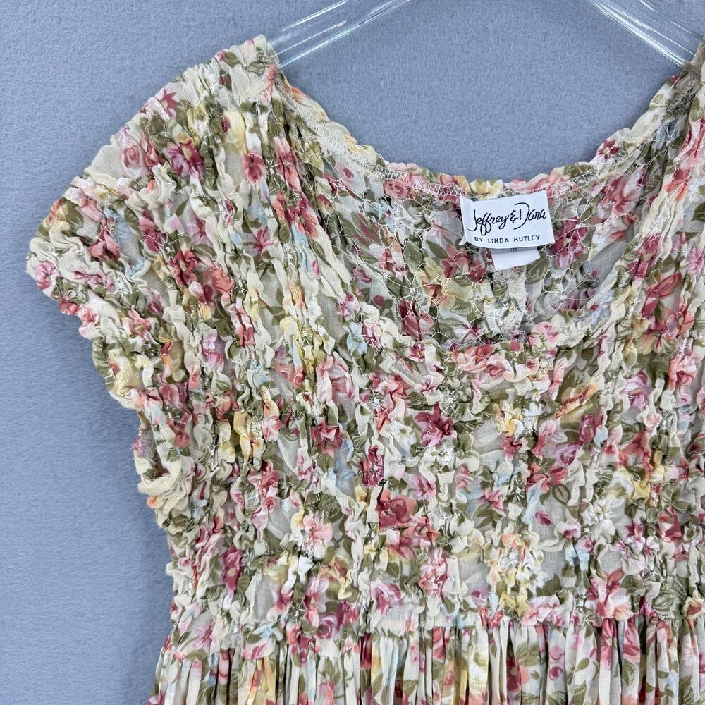 Vintage Jeffrey & Dara Cream Floral Smocked Cottagecore Romantic Maxi Dress - Picture 9 of 12